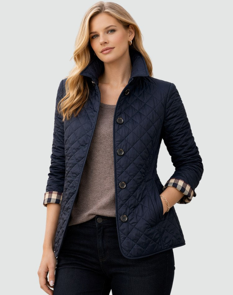 Alice | Women's Quilted Button-Front Jacket, Lightweight Structured Coat | Animated Apparel | Navy Blue