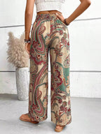 Avery | Women's Vintage Printed Wide-Leg Pants - Navy Blue