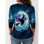 Avery | Women's Witch Graphic Long Sleeve Top, Autumn Festive Tee | Animated Apparel | Yellow