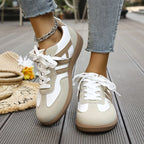 Beatrice | Women's Orthopaedic Slip-On Trainers, Cushioned Walking Shoes | Animated Apparel | Khaki & White