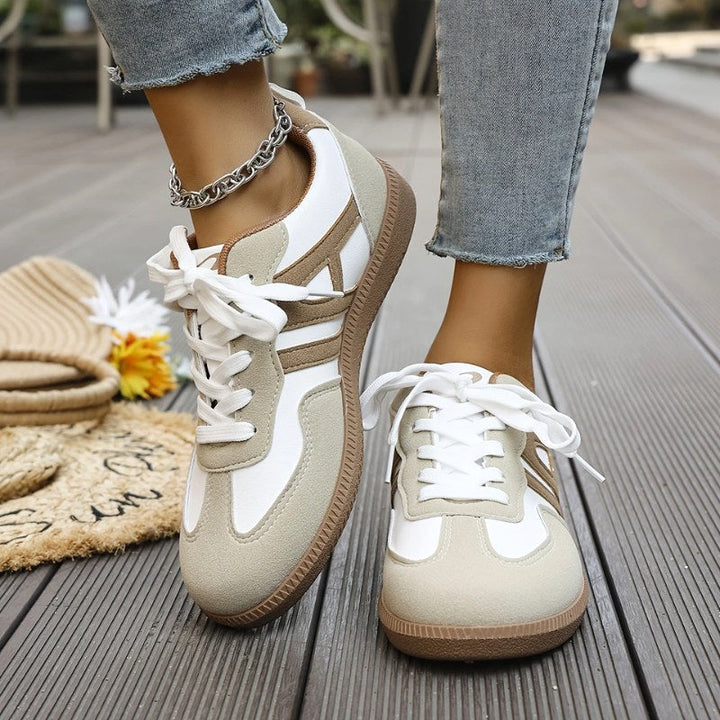 Beatrice | Women's Orthopaedic Slip-On Trainers, Cushioned Walking Shoes | Animated Apparel | Khaki & White