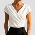 Ivy | Women's Draped V-Neck Blouse, Short-Sleeve Wrap Top | Animated Apparel