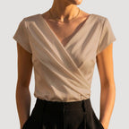 Ivy | Women's Draped V-Neck Blouse, Short-Sleeve Wrap Top | Animated Apparel