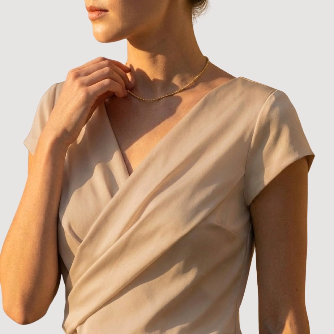 Ivy | Women's Draped V-Neck Blouse, Short-Sleeve Wrap Top | Animated Apparel