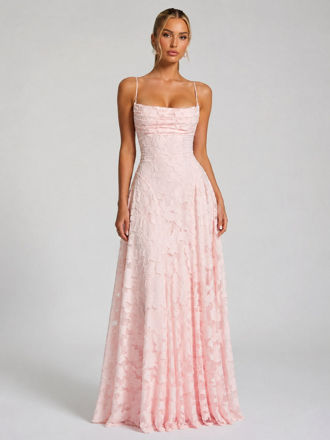 Bella | Women's Floral Maxi Dress, Sculpted Silhouette Evening Dress | Animated Apparel | Pink