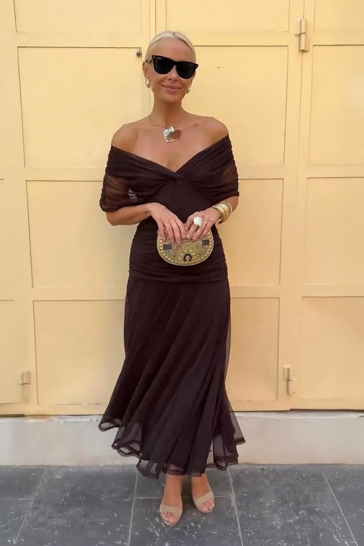 Bella | Women's V-Neck Fantasy Party Maxi Dress - Brown