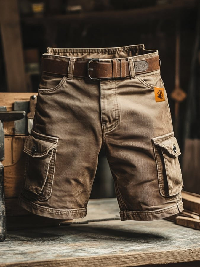 Benedict | Men's Vintage Cargo Shorts, Relaxed-Fit Utility Shorts | Animated Apparel | Black