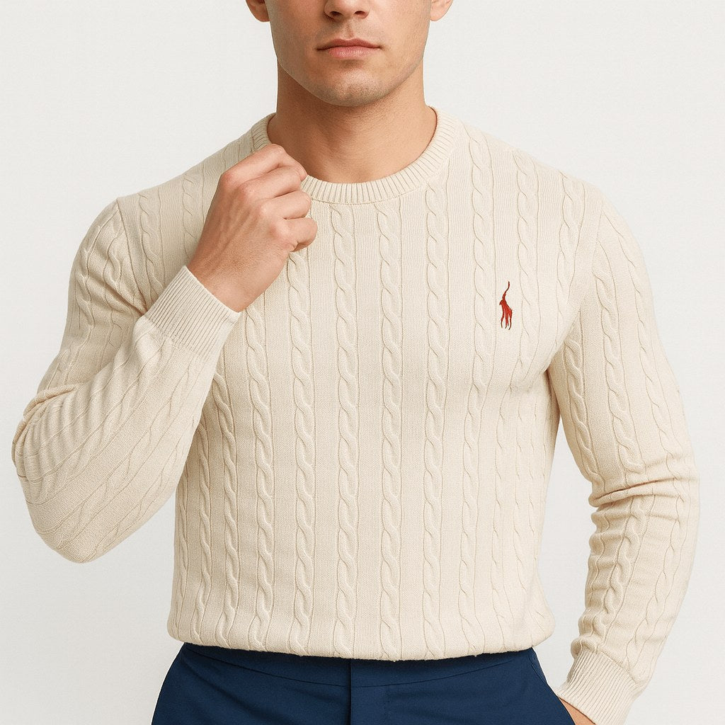 Michael | Men's Cable-Knit Jumper, Classic Textured Crew Neck Jumper | Animated Apparel