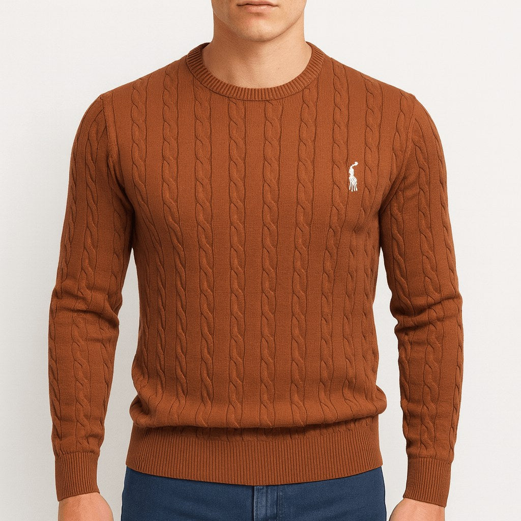 Michael | Men's Cable-Knit Jumper, Classic Textured Crew Neck Jumper | Animated Apparel