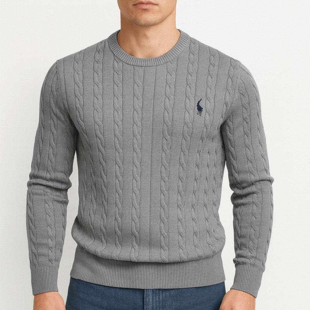 Michael | Men's Cable-Knit Jumper, Classic Textured Crew Neck Jumper | Animated Apparel