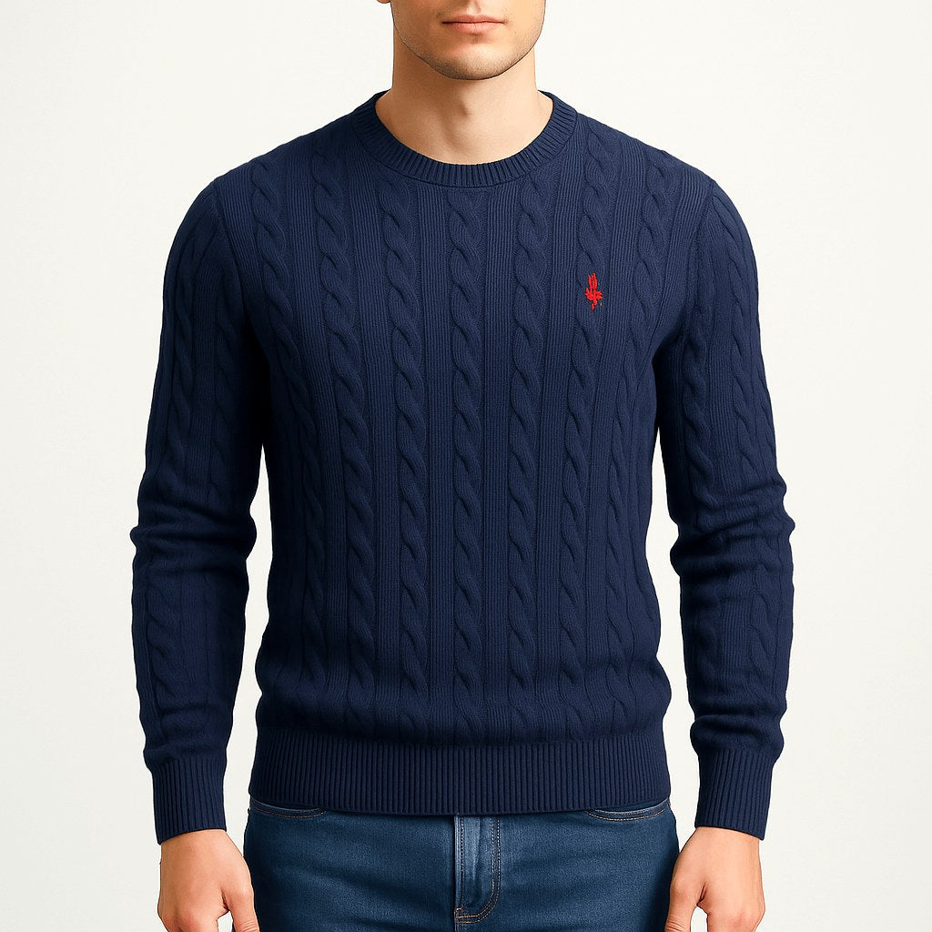 Michael | Men's Cable-Knit Jumper, Classic Textured Crew Neck Jumper | Animated Apparel