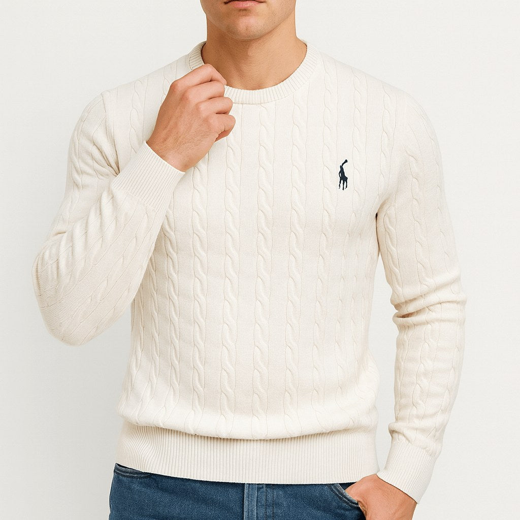 Michael | Men's Cable-Knit Jumper, Classic Textured Crew Neck Jumper | Animated Apparel