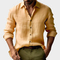 Benjamin | Men's Linen Shirt with Button-Down Collar, Long Sleeves Casual Shirt | Animated Apparel | Yellow