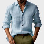 Benjamin | Men's Linen Shirt with Button-Down Collar, Long Sleeves Casual Shirt | Animated Apparel | Light Blue