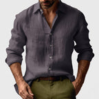 Benjamin | Men's Linen Shirt with Button-Down Collar, Long Sleeves Casual Shirt | Animated Apparel | Coffee
