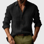 Benjamin | Men's Linen Shirt with Button-Down Collar, Long Sleeves Casual Shirt | Animated Apparel | Black
