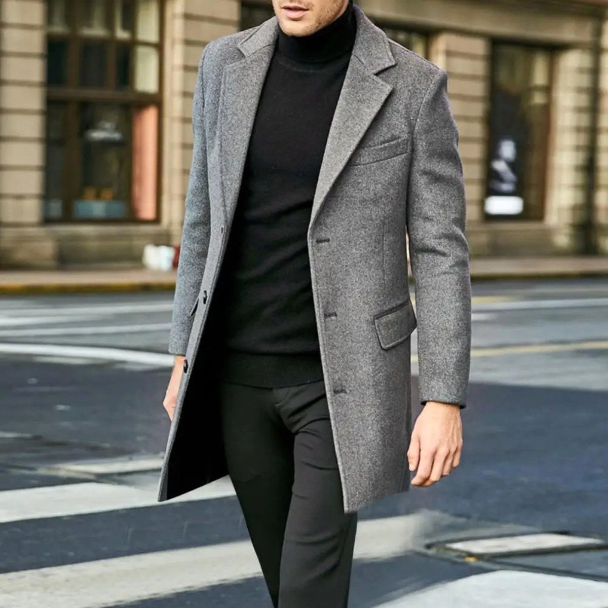 Bennett | Men's Single-Breasted Wool Blend Overcoat, Tailored Autumn Coat | Animated Apparel