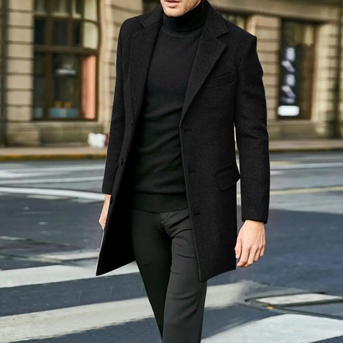 Bennett | Men's Single-Breasted Wool Blend Overcoat, Tailored Autumn Coat | Animated Apparel