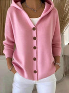 Berenice | Women's Long Sleeve Hooded Cardigan, A-Line Knit Cardigan | Animated Apparel | Beige