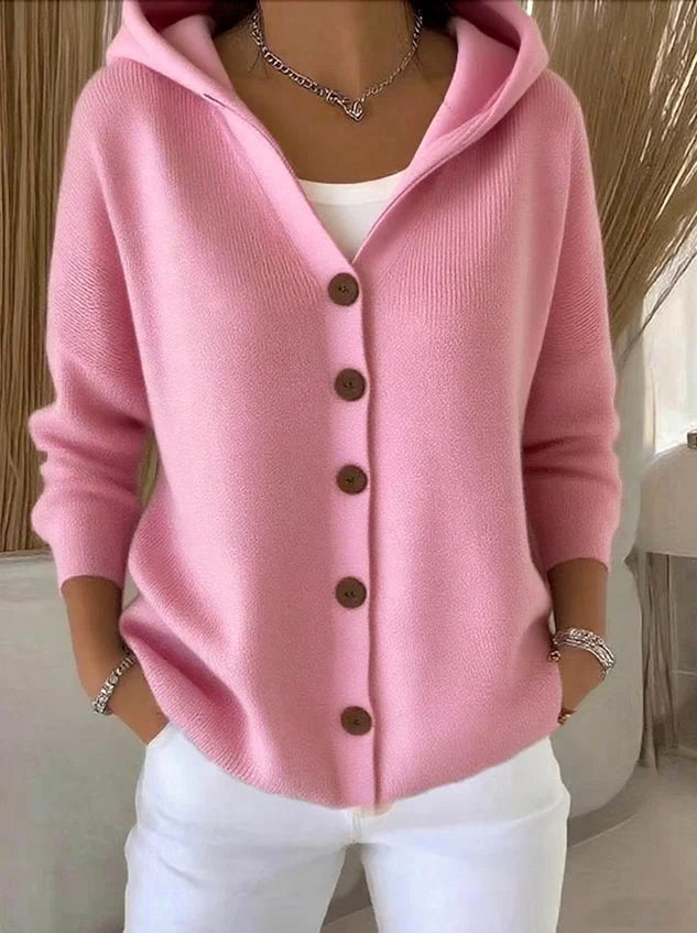 Berenice | Women's Long Sleeve Hooded Cardigan, A-Line Knit Cardigan | Animated Apparel | Beige