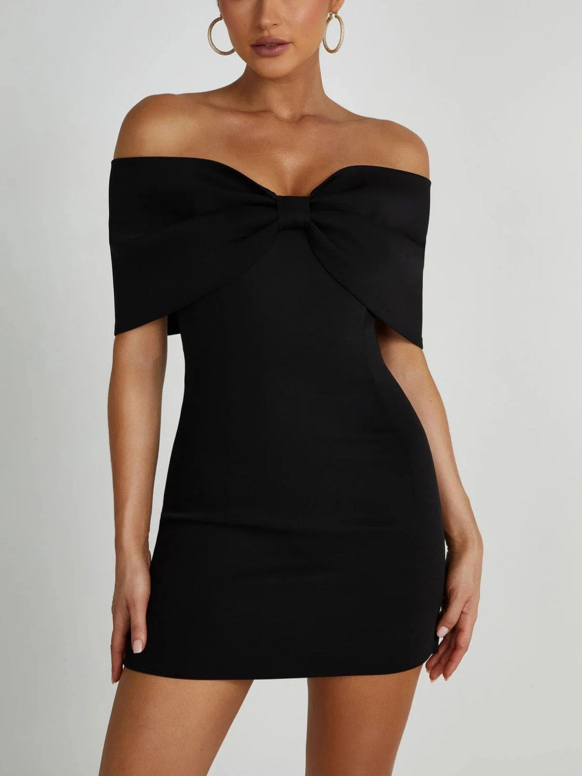 Bianca | Women's White Off-Shoulder Mini Graduation Dress - Black