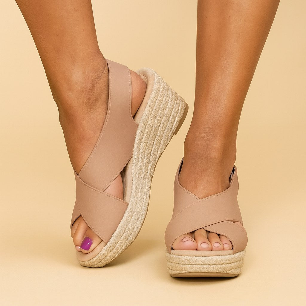 Blaire | Women's Cushioned Buckle Strap Flat Sandals - Beige
