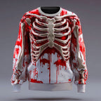 Blake | Women's Skeleton Crew Neck Sweatshirt, Halloween Graphic Sweatshirt | Animated Apparel | Red