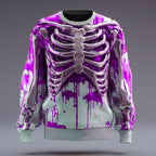 Blake | Women's Skeleton Crew Neck Sweatshirt, Halloween Graphic Sweatshirt | Animated Apparel | Purple