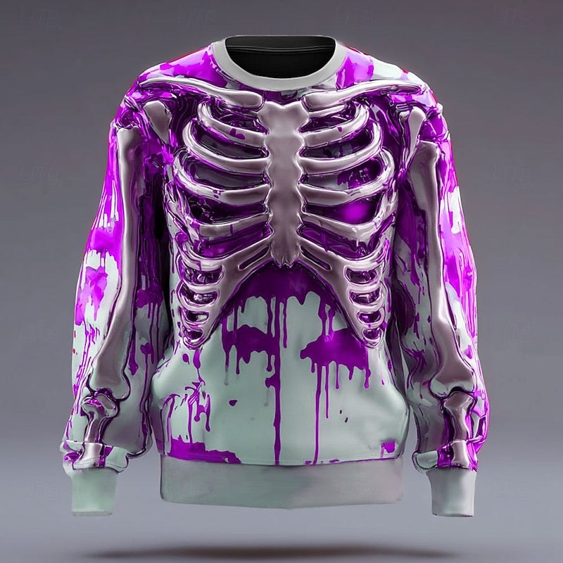 Blake | Women's Skeleton Crew Neck Sweatshirt, Halloween Graphic Sweatshirt | Animated Apparel | Purple