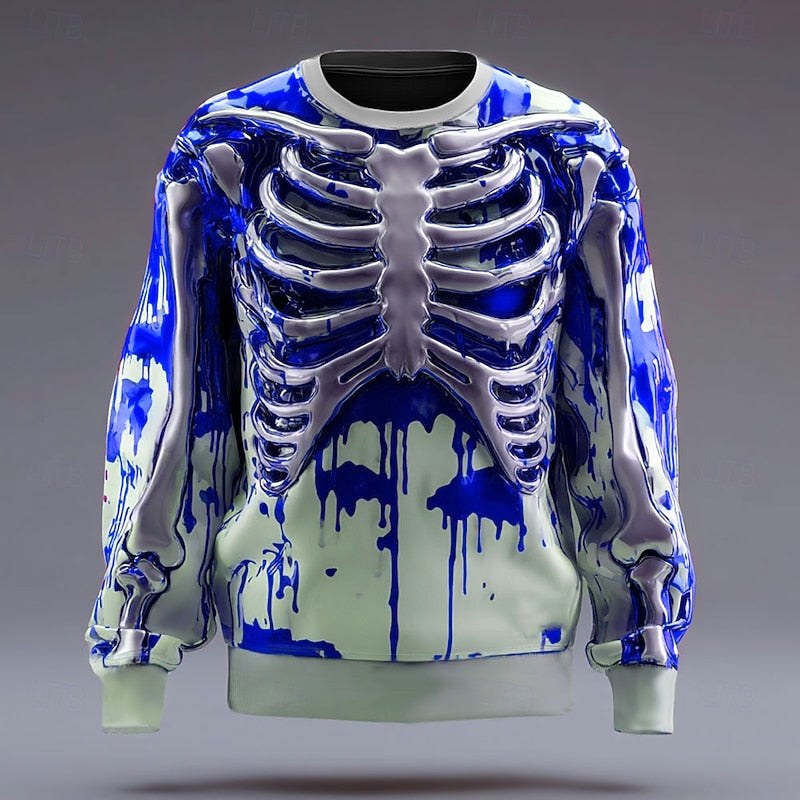 Blake | Women's Skeleton Crew Neck Sweatshirt, Halloween Graphic Sweatshirt | Animated Apparel | Blue