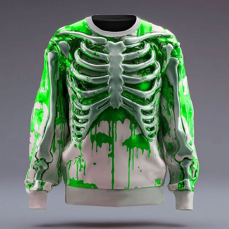 Blake | Women's Skeleton Crew Neck Sweatshirt, Halloween Graphic Sweatshirt | Animated Apparel | Green