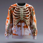 Blake | Women's Skeleton Crew Neck Sweatshirt, Halloween Graphic Sweatshirt | Animated Apparel | Orange