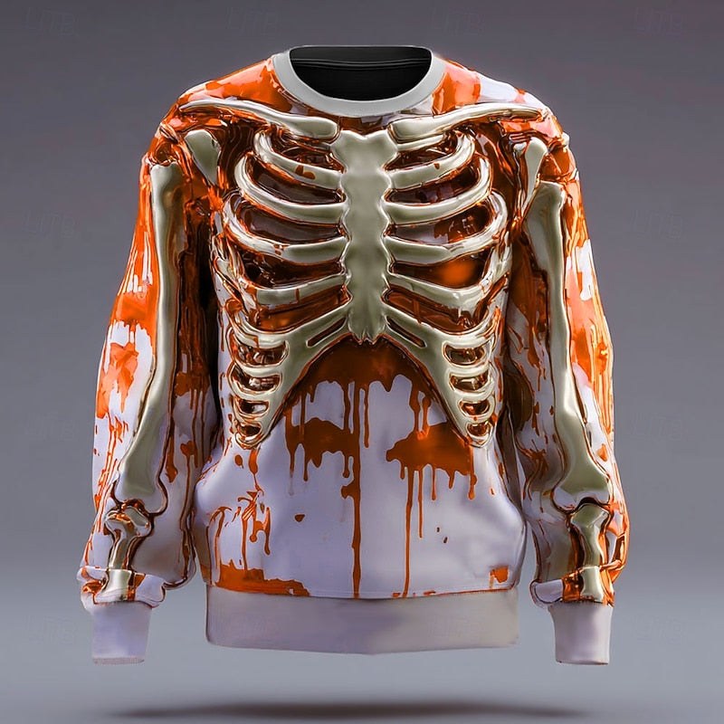 Blake | Women's Skeleton Crew Neck Sweatshirt, Halloween Graphic Sweatshirt | Animated Apparel | Orange