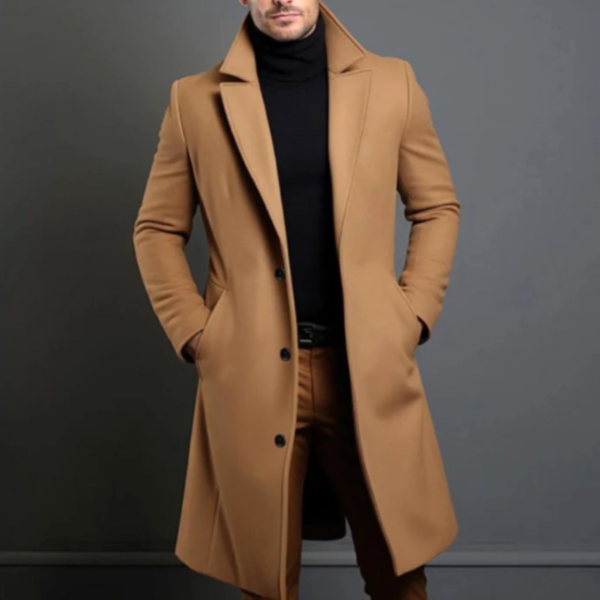 Brandon | Men's Classic Wool Overcoat, Tailored Autumn Coat | Animated Apparel | Gray