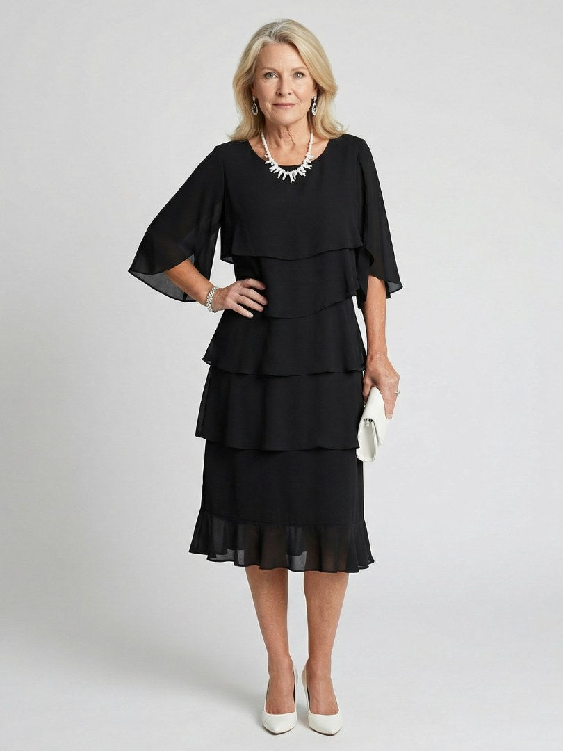 Brent | Women's Layered Tier Midi Dress - Black