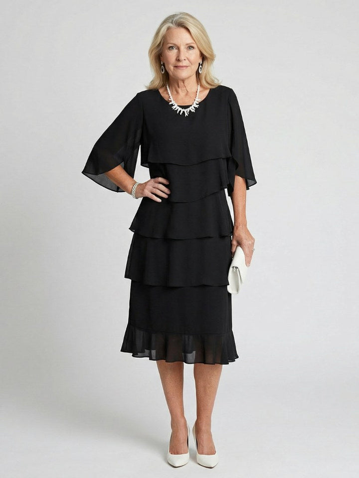 Brent | Women's Layered Tier Midi Dress - Black