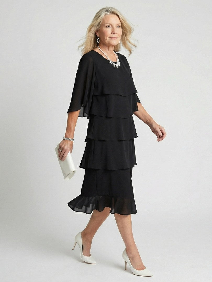 Brent | Women's Layered Tier Midi Dress - Sky blue