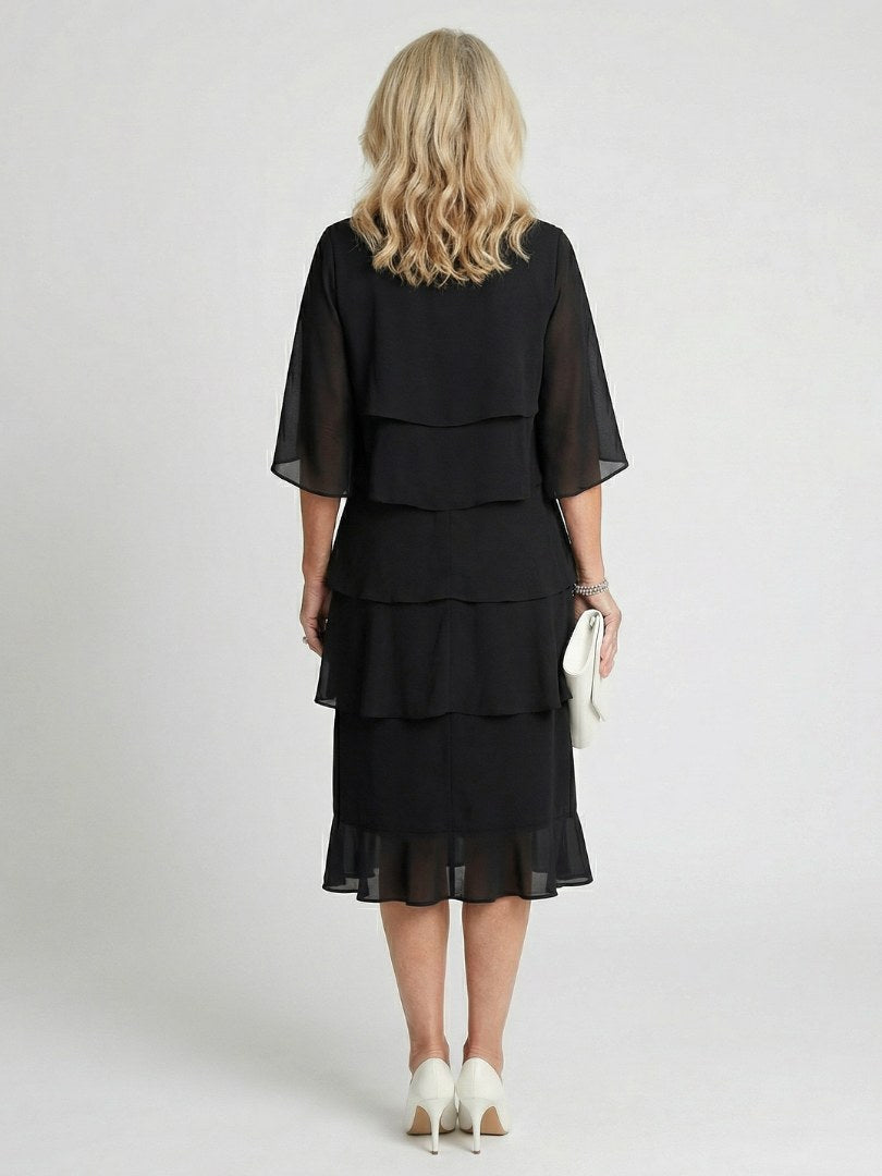 Brent | Women's Layered Tier Midi Dress - Pink