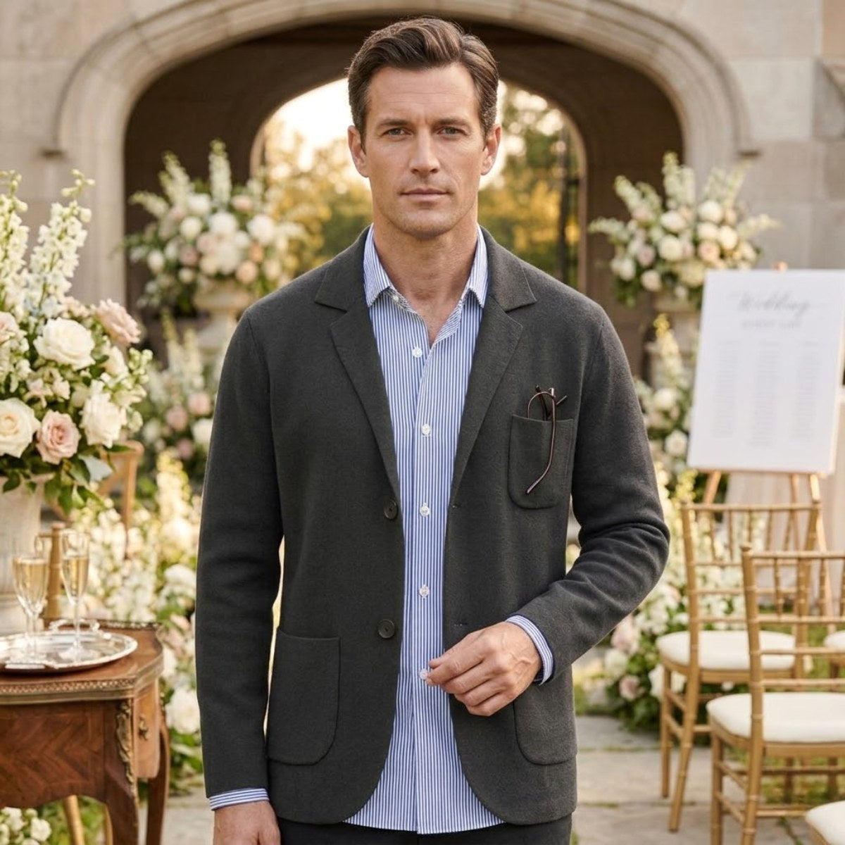 Brett | Men's Oxford Cotton Blazer, Smart Summer Jacket | Animated Apparel | Blue