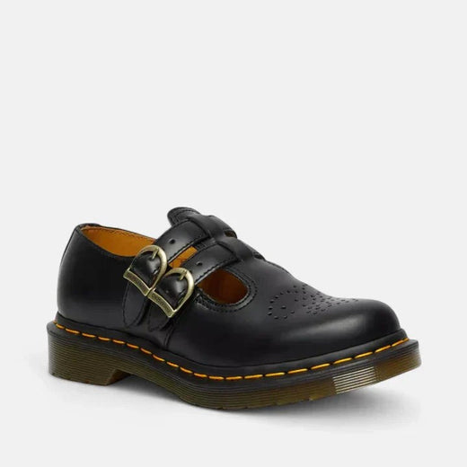 Brielle | Women's Double Buckle Leather Mary Jane Flats - Black