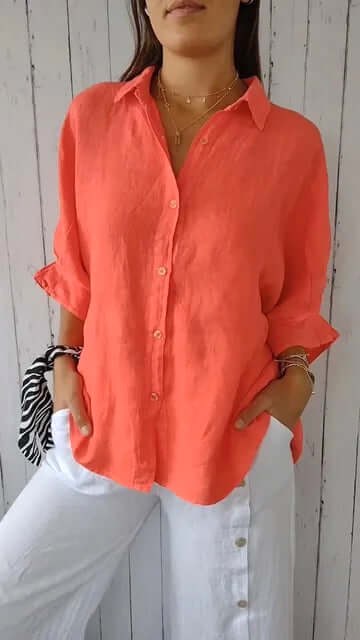 Brielle | Women's Linen Long Sleeve Blouse - Oranje