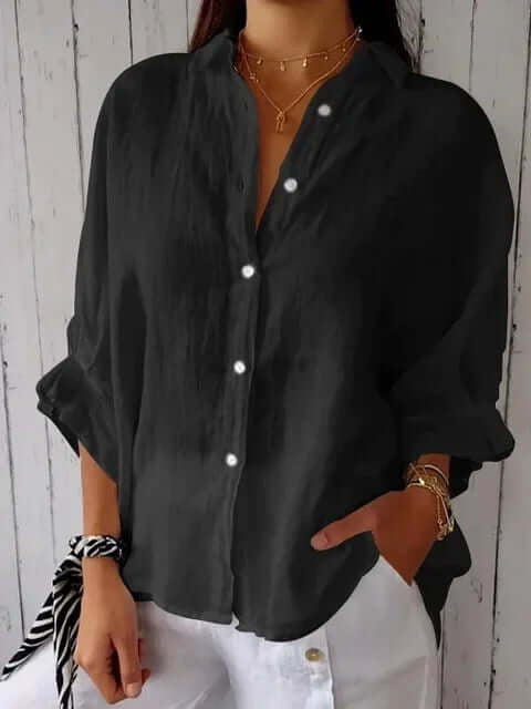 Brielle | Women's Linen Long Sleeve Blouse - Zwart