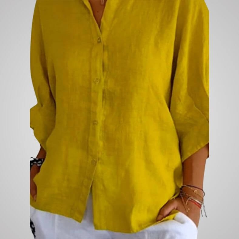 Brielle | Women's Linen Long Sleeve Blouse - Geel