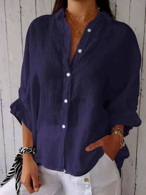 Brielle | Women's Linen Long Sleeve Blouse - Marineblauw
