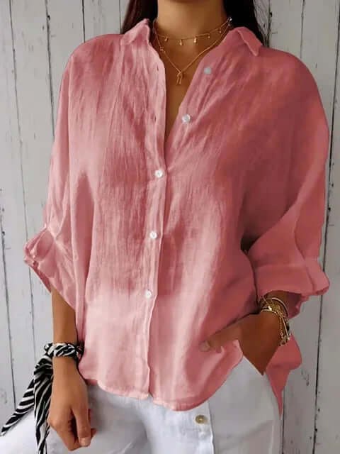 Brielle | Women's Linen Long Sleeve Blouse - Roze