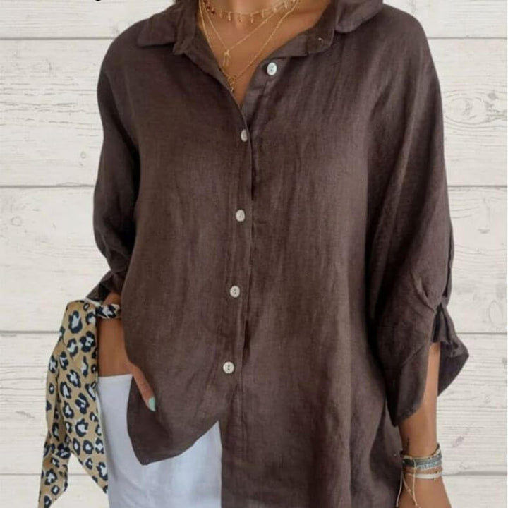 Brielle | Women's Linen Long Sleeve Blouse - Bruin