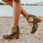 Brielle | Women's Orthopedic Leather Wedge Sandals - Khaki