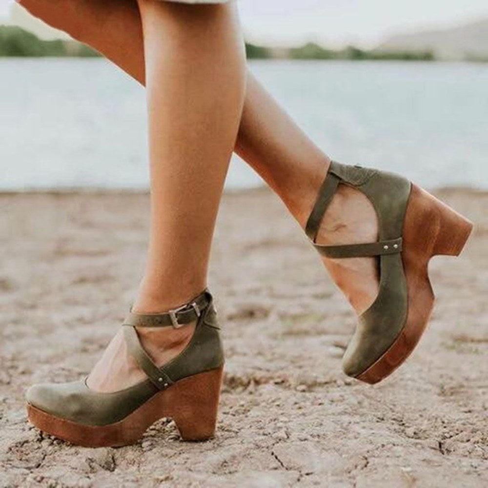 Brielle | Women's Orthopedic Leather Wedge Sandals - Khaki