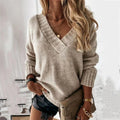 Brielle | Women's Relaxed V-Neck Oversized Jumper, Chunky Knit Sweater | Animated Apparel | Beige