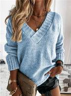 Brielle | Women's Relaxed V-Neck Oversized Jumper, Chunky Knit Sweater | Animated Apparel | Black
